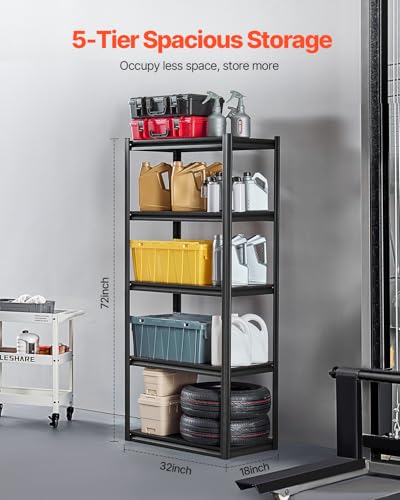 VEVOR Storage Shelves, 2000 lbs, 5 Tier Garage Storage Shelving, 18" D x 32" W x 72" H Adjustable Metal Shelves for Garage Shelves Utility Rack Shelf, Ideal for Kitchen, Warehouse, Basement, Black - size: 18" D x 32" W x 72" H