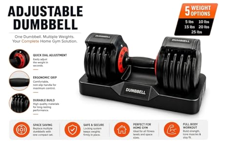 Single Adjustable Dumbbell – Premium Quick-Change Weight Set with Base, Space-Saving Smart Dial System for Home Gym, Full Body Strength Training for Men & Women