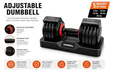 Single Adjustable Dumbbell – Premium Quick-Change Weight Set with Base, Space-Saving Smart Dial System for Home Gym, Full Body Strength Training for Men & Women