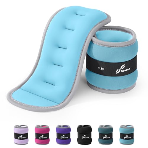 Sportneer Ankle Wrist Weights for Women Men Pair of 1/2/4/6/10 LBS Options - color: Glimmer Blue, size: 1 lbs x 2