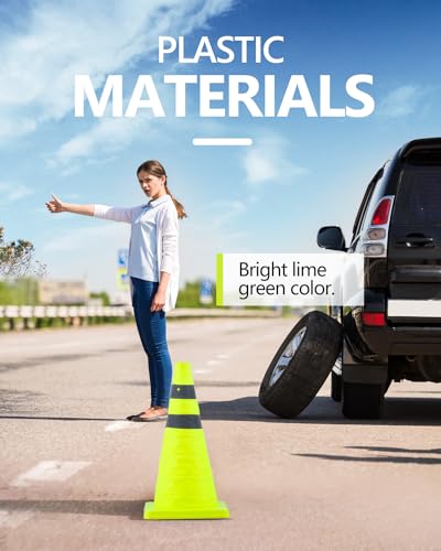 [2 Pack] 18 Inch Collapsible Traffic Cones, Lime Green Safety Cones, Pop-up Cones with Reflective Collar, for Driving Practice,Road Parking (Green) - color: Lime Green, size: 18inch