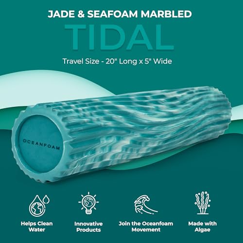 Tidal Roller - Jade & Seafoam Marbled - Muscle Massage Foam Roller for Back Pain & Stretching - Firm and Ergonomic Wide Wave Textured - Yoga, Athletics, & Wellness - Full Size, 20" x 5" - color: Jade & Seafoam Marbled
