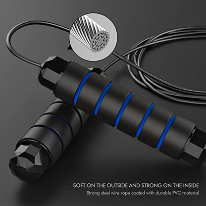 Jump Rope, Tangle-Free Rapid Speed Jumping Rope Cable with Ball Bearings for Women, Men, and Kids, Adjustable Steel Jump Rope with Foam Handles for Home Gym Exercise Fitness Workout Equipment & Slim Body - color: Blue