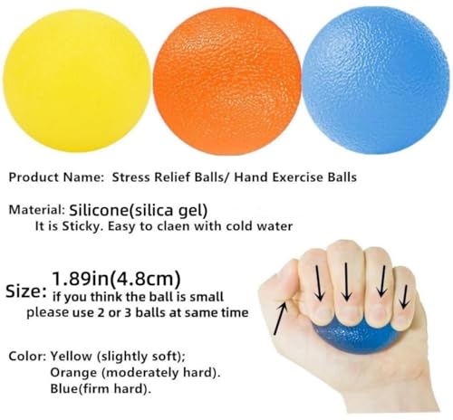 3 Resistance Levels Hand Exercise Balls, Stress Balls for Adults, Squeeze Balls for Physical Therapy, Hand Grip Strength Trainer Hand Squeezers for Strength, Wrist Forearm Finger Exerciser