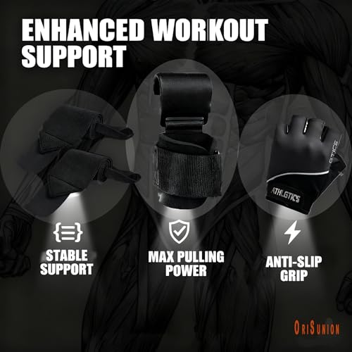 3 in 1 Weight Lifting Gloves with Deadlift Hooks & Wrist Wraps, Available M/L/XL Sizes, Breathable Non Slip Gym Gloves for Men Women, Adjustable Wrist Support for Powerlifting Deadlifts