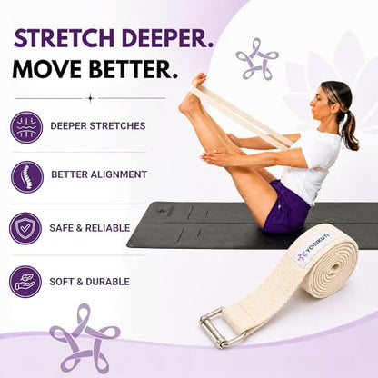 Yogikuti Premium Cotton Yoga Strap | Adjustable Yoga Belt for Stretching, Flexibility, Balance & Alignment | Yoga Accessories for Beginners, Pilates, Meditation, Exercise, Fitness & Physical Therapy - size: 9ft(3mtr)