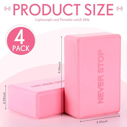 RoundFunny 4 Pack Yoga Blocks Non Slip Pilates Foam Brick - color: Pink