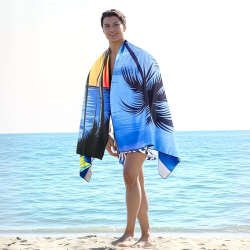 Oversized Microfiber Beach Towel Thin, Blue Sunset Seaside Double Sided Printed Towel 1PC, Large Soft Absorbent Compact Beach Towels for Men Women Adult, Summer Beach Pool Swim Rafts Bath, 35"x71" - style: Blue Sunset Seaside