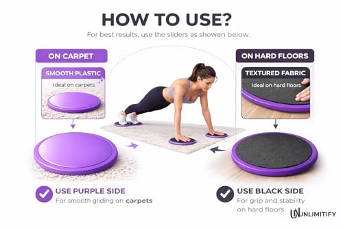Core Sliders for Carpet & Hard Floors – Dual-Sided Exercise Discs for Home Workouts, Pilates & Ab Training, Smooth & Carpet Gliding Design with Storage Bag (Purple)
