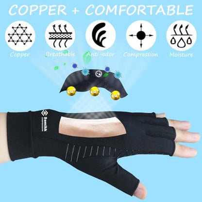 2 Pairs Compression Gloves for Women and Men, Fingerless Copper Arthritis Gloves for Rheumatoid Arthritis Osteoarthritis Carpal Tunnel, Hand Pain Relief and Support, Open Finger (Black, Medium) - size: Medium (2 Pair)
