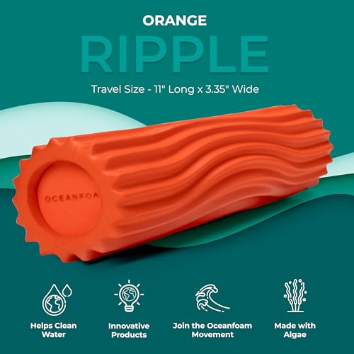 Ripple Travel Foam Roller (11" x 3.35") Firm Mini Foam Roller for Physical Therapy, Deep Tissue Massage, Back Pain - High Density, Ergonomic Wave Textured - Yoga, Pilates, Exercise (Orange) - color: Orange