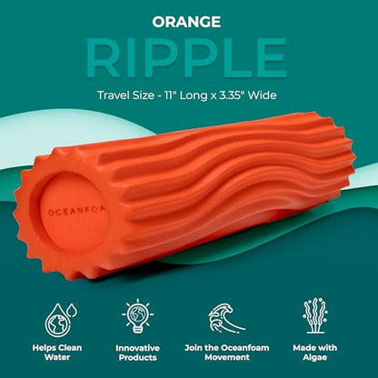 Ripple Travel Foam Roller (11" x 3.35") Firm Mini Foam Roller for Physical Therapy, Deep Tissue Massage, Back Pain - High Density, Ergonomic Wave Textured - Yoga, Pilates, Exercise (Orange) - color: Orange