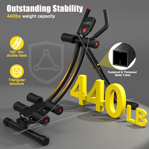 Ab Workout Equipment, Ab Machine for Women, Adjustable Core Abdominal Exercise Fitness Equipment, Foldable Waist Trainer Ab Crunch Home Gym Systems for Beginners - style: Black Single-Track