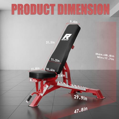 RitFit Adjustable/Foldable Utility Weight Bench for Home Gym - color: RED