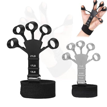 Finger Stretcher & Hand Strengthener - 2Pcs Adjustable Finger Resistance Bands for Guitarists, Climbers, Typists, Gamers, Forearm & Hand Strength Training Wrist Exerciser (Black+Grey)