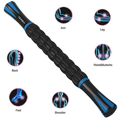 YANSYI Professional 9-Roller Deep Tissue Massage Stick - Portable Muscle Recovery Roller for Athletes, Relieves Post-Workout Soreness & Leg/Back Pain - Portable Physio Tool (Blue 1)