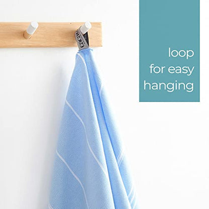 Cacala 100% Turkish Cotton Kitchen Tea Towels, Highly Absorbent Luxury Soft Quick Drying Dish Towel with Hanging Loop for Gym, Yoga, Bath, Sports, Cleaning and Kitchen (23 x 36), Blue - color: Blue
