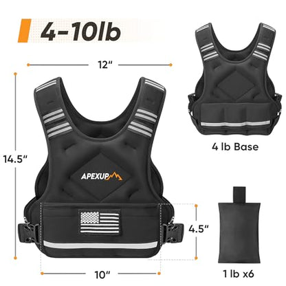Adjustable Weighted Vest, 4-10lb/12-18lb/20-32lb Vest with 6 Ironsand Weights and Large Pocket, Weight Vest for Men Women Strength Training, Running, Walking - color: Black, size: 4-10lbs