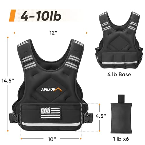 Adjustable Weighted Vest, 4-10lb/12-18lb/20-32lb Vest with 6 Ironsand Weights and Large Pocket, Weight Vest for Men Women Strength Training, Running, Walking - color: Black, size: 4-10lbs