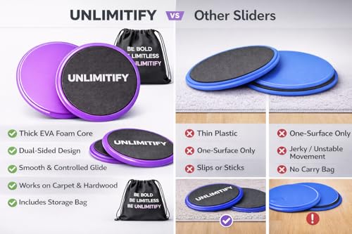 Core Sliders for Carpet & Hard Floors – Dual-Sided Exercise Discs for Home Workouts, Pilates & Ab Training, Smooth & Carpet Gliding Design with Storage Bag (Purple)