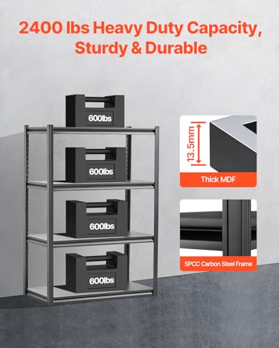 VEVOR Storage Shelves, 2400 lbs, 4 Tier Garage Storage Shelving, 20" D x 40" W x 57" H Adjustable Metal Shelves for Garage Shelves Utility Rack Shelf, Ideal for Kitchen, Warehouse, Basement, Black - size: 20" D x 40" W x 57" H