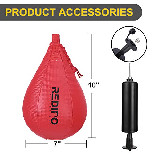Superior Boxing Speed Bag - PU Leather Speed Punching Ball - Heavy Duty Hanging Swivel Ball for Gym & MMA Muay Thai Sports Fitness - Punching Dodge Striking Speed Reflex Ball - color: Red（10"x7"）