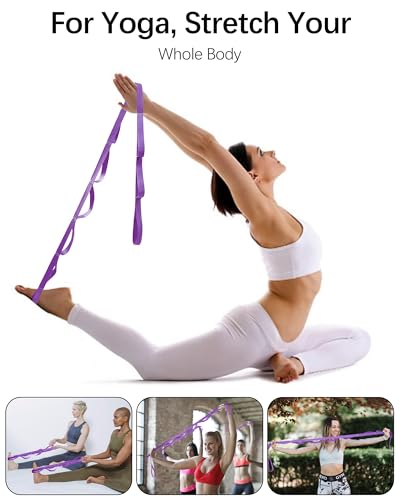 10 Loop Yoga Stretching Strap for Physical Therapy - Non-Elastic Exercise Band for Pilates, Yoga, Stretching for Women & Men