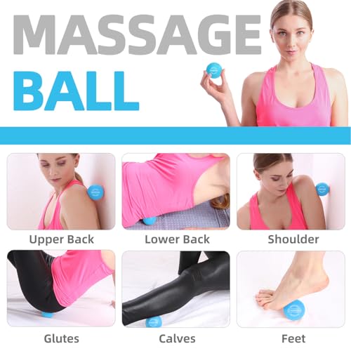 Massage Ball Set, Spiky Ball & Lacrosse Ball for Body Massage, Muscle Relief, Deep Tissue, Myofascial Release, Massager for Neck, Shoulder, Back, Foot or Muscle Tension (Blue)