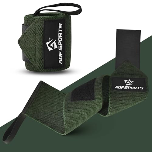 AQF Wrist Wraps for Weightlifting & Powerlifting, 18" USPA Approved (Pair) - color: Military Green
