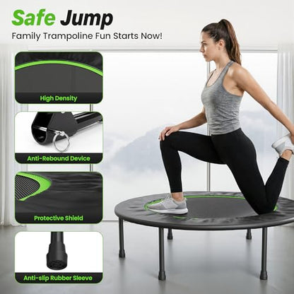 Steelite 40" Foldable Mini Fitness Trampoline, 10MM Thickened Bungee Rebounder Trampoline for Adults, 330LBS Capacity - Quiet & Stable, Indoor Outdoor Jumping Exercise Equipment