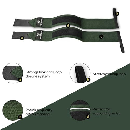 AQF Wrist Wraps for Weightlifting & Powerlifting, 18" USPA Approved (Pair) - color: Military Green