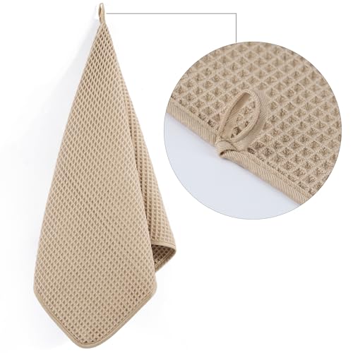 POLYTE 430 GSM Poly Blend Microfiber Quick Dry Waffle Hand Towel, 16x30 in - color: Beige