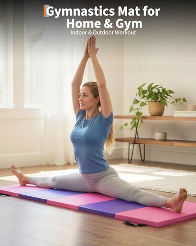 Gymnastics Mat,6x2 Ft(Four-fold) / 6.2x2.6 Ft(Five-fold) Exercise Mats, Gymnastics Tumbling Mats, Thick Portable Home Gym Floor Pad for Yoga, Pilates, Aerobics & Martial Arts Training Children Gifts - size: Five-fold 6.2x2.6Ft