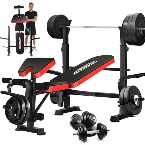 OPPSDECOR 900LBS Weight Bench Set Adjustable Bench Press Set with Squat Rack Foldable Olympic Workout Bench with Leg Developer Preacher Curl Workout Bench for Home Gym Full Body Exercise