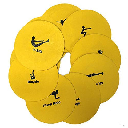 Fitness Health Flat Round Disc Markers | Exercise Workout | Non Slip Circuit Training Set | Outdoor/Indoor Sports Landmark Track and Field Markers | Yellow 10 Exercise Set