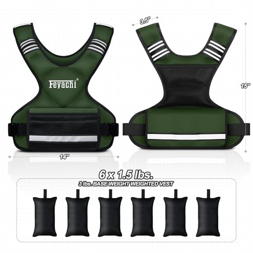 Feyachi Adjustable Weighted Vest, 3-32lb Vest with 6 Ironsand weights - color: Green, size: 3-12 lbs