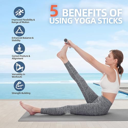 Yoga Stick for Stretching, Mobility Exercise Stick Flexibility Balance Fitness with Steel Bar, Silicone Handle Enhancing Movement, Shoulder Mobility and Balance in Yoga