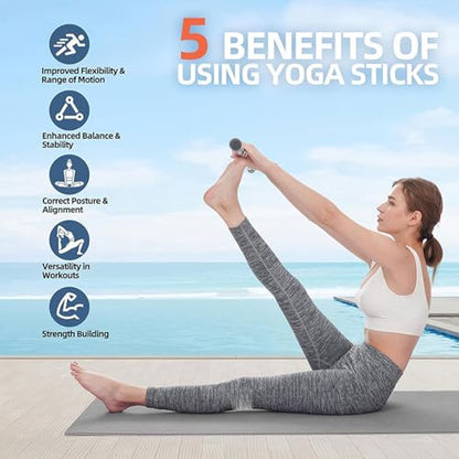 Yoga Stick for Stretching, Mobility Exercise Stick Flexibility Balance Fitness with Steel Bar, Silicone Handle Enhancing Movement, Shoulder Mobility and Balance in Yoga