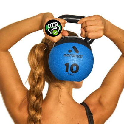 Aeromat Elite Mini Kettlebells – Weighted Exercise Medicine Ball with Anti-Slip Grip & Wide Handle, Strength Training Kettlebell for Squats, Workouts, & Home Gym Use - style: 10 LB - Blue