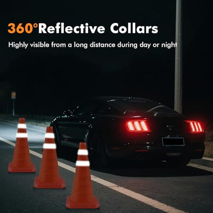 18 Inch 3 Pack Collapsible Traffic Safety Cones, Orange Cones with Reflective Collar, Portable Multipurpose Traffic Cones for Parking Construction Driving Training Sports Practice - size: 18” - 3PACK