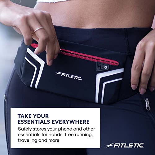 Fitletic Modern Sports Running Belt For Men & Women – Water Resistant Pouch - Fits All Smart Phones- Lightweight, Low Profile Design –Lycra Coated With Inner Card Organizer Pocket Black/Pink Zipper - color: Black / Pink Zipper