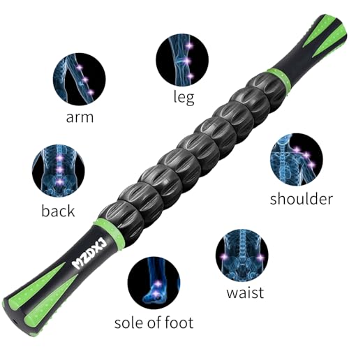 Muscle Roller Massage Roller Stick- Deep Tissue Fascia Blaster for Myofascial Pain Relief, Lymphatic Drainage & Body Sculpting, Handheld Physical Therapy & Recovery Tool (Green black-18 inch)