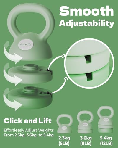 Adjustable Kettlebell | 5 lb - 12 lb | Kettlebell Weights Set for Home Gym | Full-Body Workouts, Strength Training, Weight Loss | Fabric Booty Band | Beginners & Women - color: Sage