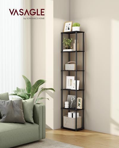 VASAGLE 6-Tier Shelf, Storage Shelves, Bookcase with Shelves, Living Room - color: Ebony Black + Ink Black, size: 6 Tiers (15"W)