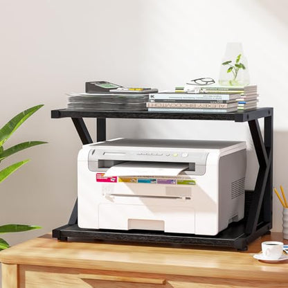 aboxoo Desktop Printer Stand with 2 Tier Wood Storage Shelves,Under Desk Printer Table,Multi-Purpose Home Office Desk Organizer for Fax Machine, Scanner (Black) - color: Black