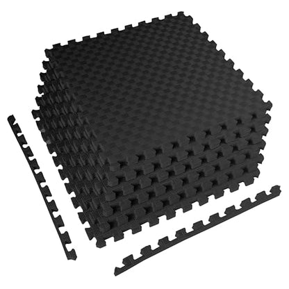 HealSmart Extra Thick Puzzle Exercise Mat 1", EVA Interlocking Foam Floor Tiles, Non-Slip Protective Padding for Workout Room, Home Gym, Daycare Flooring or Playroom, Black-1 Inch-24 SQ FT