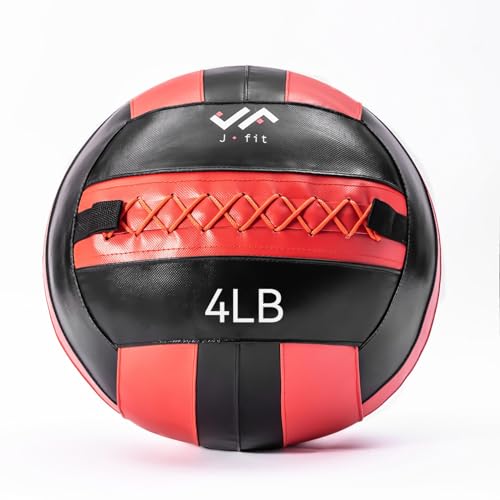 JFit Wall Ball – Premium Soft Weighted Exercise Ball for Strength, Conditioning, Gym & Home Workouts, 4-30 LB - color: Red/Black, style: 4-Pound