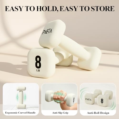 PAETA Neoprene Dumbbell, Hand Weights with Curved Grip for Women, Anti-Slip, Anti-Roll, Square Dumbbells for Full-Body Workout, Strength Training - style: 3LB Pair