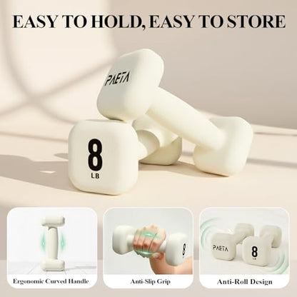 PAETA Neoprene Dumbbell, Hand Weights with Curved Grip for Women, Anti-Slip, Anti-Roll, Square Dumbbells for Full-Body Workout, Strength Training - style: 3LB Pair