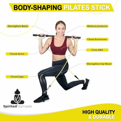 Spirited Namaste-Pilates Bar Home Gym Workout Equipment Kit with Resistance Bands| Portable Exercise Fitness Bar/Stick for Women and Men | 20,30, & 40 lb Pilate Toning Adjustable Squat & Body Band